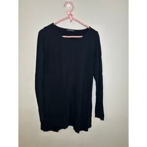 Eileen Fisher Size XS Long Sleeve Top Black Stretchy Casual Shirt Made In USA